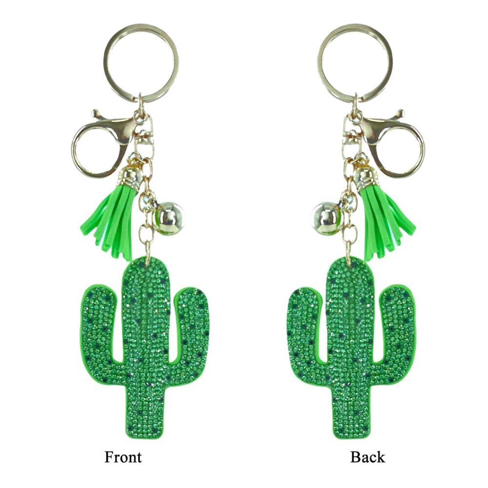 Cactus Double Sided Rhinestones Keychain Charm for Purse and Backpack